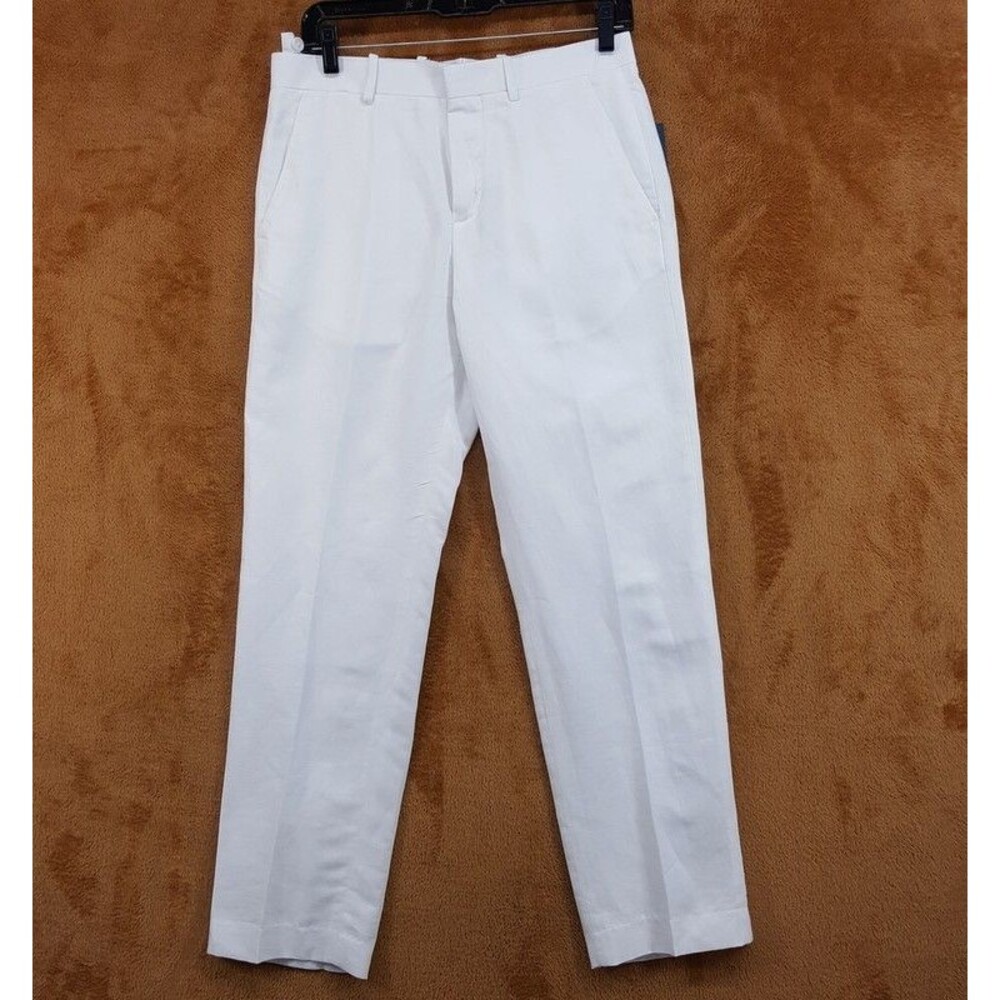 PERRY ELLIS Pants Mens Size 30x30 Solid White Dress Linen Blend Trousers Suit